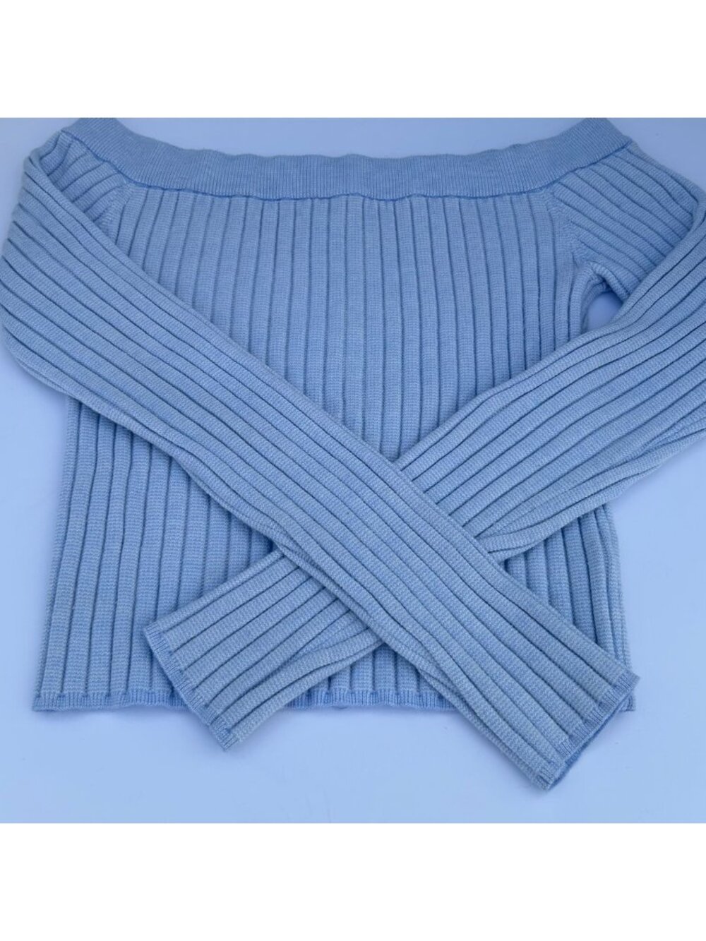 Aerie Womens Ribbed Off-The-Shoulder Sweater Blue Size M Soft Knit Fabric Long S